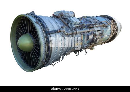 Jet Plane Turbine Motor, isoliert auf weißem Hintergrund, mit Arbeitsweg Stockfoto