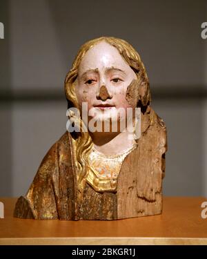 Weibliche Figur aus polychromem Holz.(Ende 15. Jh.) Alejo de Vahia, spätgotischer Bildhauer. Museu Frederic Mares, Barcelona, Katalonien, Spanien. Stockfoto