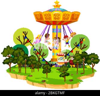Szene mit vielen Kindern Reiten auf riesigen Schaukel in der Park-Illustration Stock Vektor