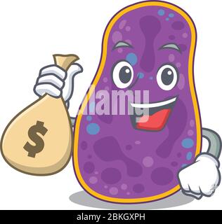 Rich Shigella sp. Bakterien Cartoon-Design hält Geldbeutel Stock Vektor