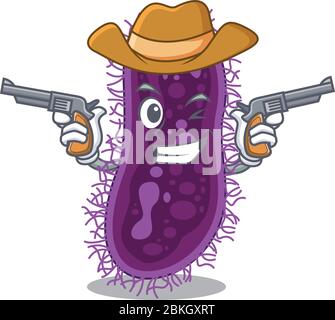 Nette schöne Cowboy von Lactobacillus rhamnosus Bakterien Cartoon-Charakter mit Gewehren Stock Vektor