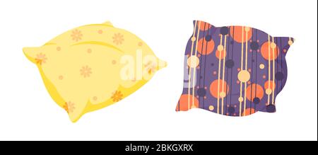 Kissen mit dekorativem Muster, flach Cartoon-Stil. Innenausstattung Textil Original-Webart. Kissen für das Bett, schlafen zwei in einer Reihe. Klassische Feder, Bambus-Öko-Qualität. Isoliert auf weißen Vektor-Illustration Stock Vektor