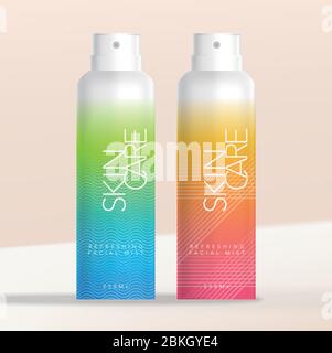 Vektor-Spray-Flasche Mit Feuchtigkeitsspendenden Nebel Für Die Gesichtsbehandlung, Neon Gradient Design Stock Vektor