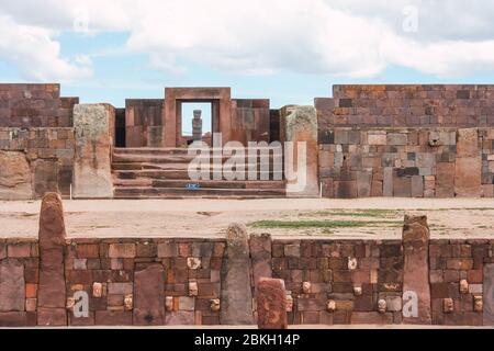 Kalasasaya Tempel, wichtige präkolumbianische archäologische Stätte in Tiwanaku, Bolivien Stockfoto