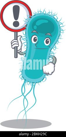 Eine Ikone der escherichia coli Bakterien Cartoon Design-Stil mit einem Schild Stock Vektor