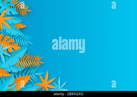 Sommer tropischen Hintergrund - blau und orange Papierblätter - Vektor-Illustration Stock Vektor