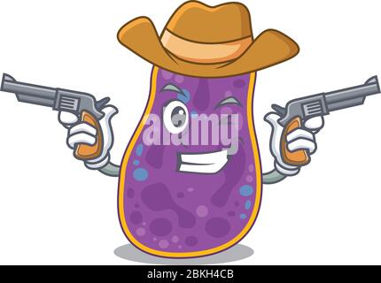 Nette schöne Cowboy von Shigella sp. Bakterien Cartoon-Charakter mit Gewehren Stock Vektor