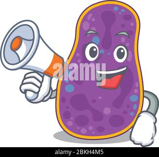 Cartoon Charakter der Shigella sp. Bakterien mit einem Megaphon Stock Vektor