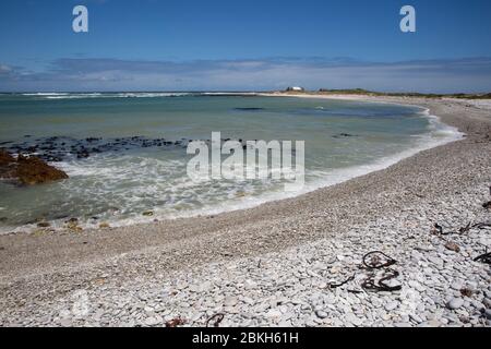 Der Cape Agulhas National Park ist der südlichste Punkt Afrikas, an dem sich der Indische und der Atlantische Ozean treffen, Südafrika. Stockfoto