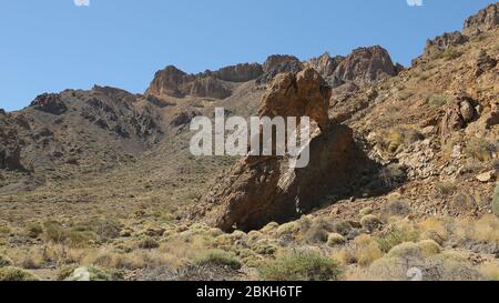 Dieses Foto wurde in dem Ort namens Cañadas del Teide auf der Insel Teneriffa, Kanarische Inseln, Spanien aufgenommen. Stockfoto