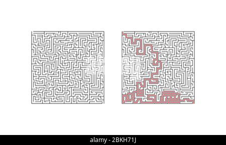 Labyrinth Labyrinth-Spiel mit Lösung. Finden Sie den richtigen Weg. Vektorgrafik. Stock Vektor