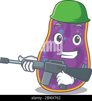 Ein Cartoon-Bild von Shigella sp. Bakterien im Army-Stil mit Maschinengewehr Stock Vektor