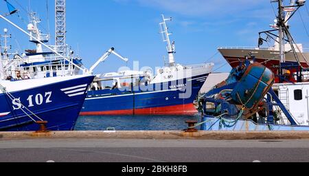 Tiefseeschleppnetzfischern im Hafen von Skagen. Dänemark. August 2019. Stockfoto