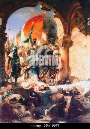 Der Eintritt von Mehmed II in Konstantinopel. Nach dem Gemälde des französischen Künstlers Jean-Joseph Benjamin-Constant. Mehmed II., auch bekannt als Mehmed der Eroberer, 1432 - 1481. Stockfoto