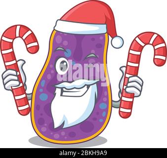 Freundliche Shigella sp. Bakterien in Santa Cartoon Charakter hält Weihnachtsgeschenke Stock Vektor