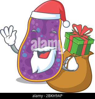 Cartoon-Design von Shigella sp. Bakterien Santa mit Weihnachtsgeschenk Stock Vektor