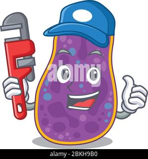Shigella sp. Bakterien Smart Plumber Cartoon Charakter Design mit Werkzeug Stock Vektor