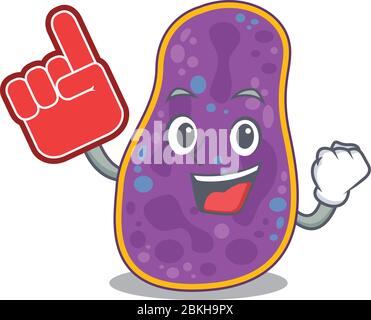 Shigella sp. Bakterien in Cartoon-Charakter-Design mit Foam Finger präsentiert Stock Vektor