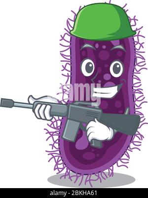 Ein Cartoon-Bild von Lactobacillus rhamnosus Bakterien im Army-Stil mit Maschinengewehr Stock Vektor