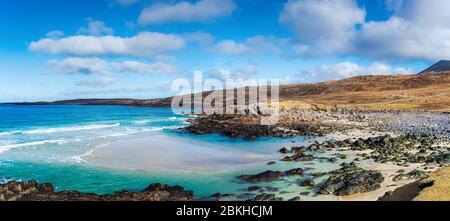 Die wunderschöne Küste und der Strand von Mealista auf der Isle of Lewis in den Äußeren Hebriden von Schottland Stockfoto
