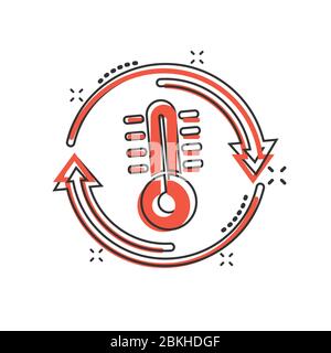 Thermometer Klimaregelung Symbol im Comic-Stil. Meteorologie Balance Cartoon Vektor Illustration auf weißem isolierten Hintergrund. Heiße, kalte Temperatur s Stock Vektor