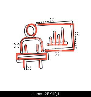 Menschen auf Podium-Ikone im Comic-Stil. Lautsprecher Cartoon Vektor-Illustration auf weißem isolierten Hintergrund. Geschäftskonzept für den Splash-Effekt des Publikums Stock Vektor