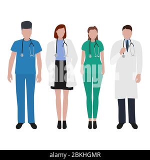 Junge männliche und weibliche Ärzte mit Stethoskop in einem Krankenhaus. Cartoon flach, Vektorgrafiken Stock Vektor