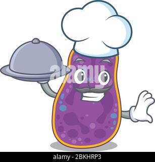 Shigella sp. Bakterien Koch Cartoon Charakter servieren Essen auf Tablett Stock Vektor