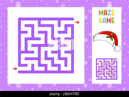 Quadratisches Labyrinth. Spiel für Kinder. Puzzle für Kinder. Weihnachtliches Thema. Fröhlicher Charakter. Labyrinth-Rätsel. Abbildung des Farbvektors. Finden Sie den richtigen Weg Stock Vektor