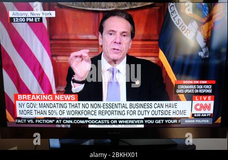 New York Gouverneur Andrew Cuomo hält Coronavirus Briefing auf CNN.New York City.USA Stockfoto