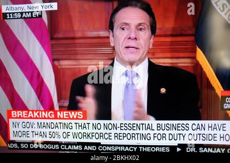 New York Gouverneur Andrew Cuomo hält Coronavirus Briefing auf CNN.New York City.USA Stockfoto