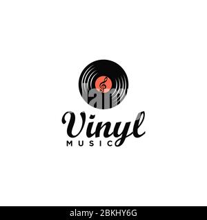 Retro Vintage Classic Schallplatte mit Treble Clef Icon, Logo Design Inspiration. Stock Vektor