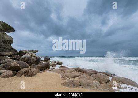 Frankreich, Finistere, Kerlouan, der Strand von Meneham im Winter Stockfoto