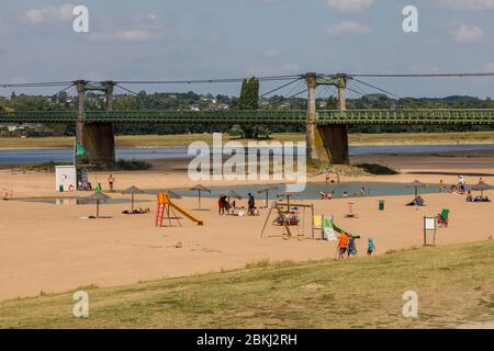 Frankreich, Maine et Loire, Loire-Tal als Weltkulturerbe der UNESCO, Ingrandes sur Loire, der Strand an der Loire Stockfoto