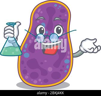 Shigella sp. Bakterien smart Professor Cartoon Design-Stil mit Glasröhre arbeiten Stock Vektor