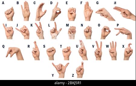 Finger Spelling das Alphabet in der amerikanischen Gebärdensprache ASL Stockfoto