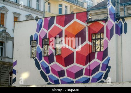 Innenstadt von Budapest (Pest)- Wandgestaltung auf Muzeum krt, Budapest, Mittelungarn, Ungarn Stockfoto