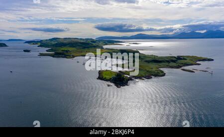 Großbritannien, Schottland, West Highland Region, Argyll and Bute, Strathclyde Region, Oban, Sound of Kerrera (Luftaufnahme) Stockfoto