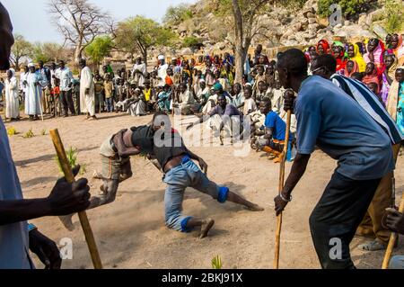 Sudan, Süd-Kordofan, Nuba Hills, masakin Nubas, Kau, rituelle Kämpfe von Hand zu Hand Stockfoto