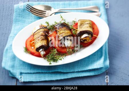 Sardinen Auberginen Rollen Parmesan Stockfoto