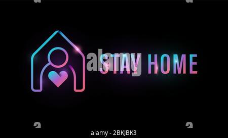 Symbol „zu Hause bleiben“. Mensch mit Haus und Herz im Inneren. COVID-19 Logo für Schutzkampagnen Stock Vektor