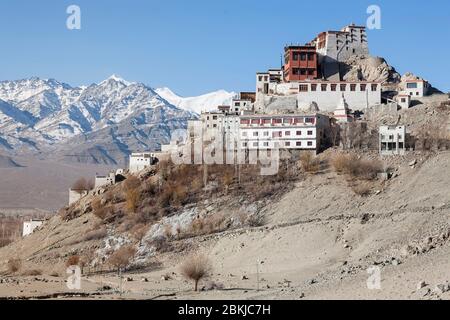 Indien, Jammu und Kaschmir, Ladakh, Indus Valley, Thiksey Gompa, Hügel Kloster und Mönchshäuser, Höhe 3600 Meter Stockfoto