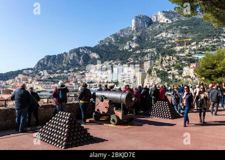 Fürstentum Monaco, Monaco, Panoramablick auf Fontvieille von den Wällen des Place du Palais Princier Stockfoto