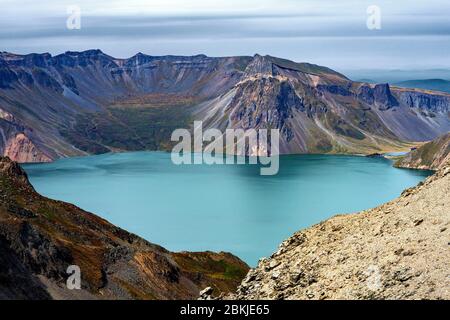 Nordkorea, der Mount Paektu und sein Krater Lake Chon Stockfoto