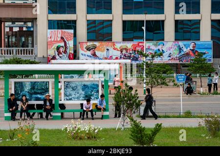 Nordkorea, Rason Special Economic Zone, Rajin, Bushaltestelle Stockfoto