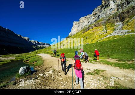 Spanien, Aragon, Comarque von Sobrarbe, Provinz Huesca, Nationalpark Ordesa und Monte Perdido, als Weltkulturerbe der UNESCO, cirque of Soaso Stockfoto