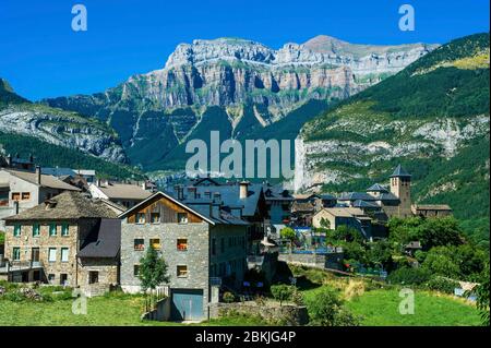 Spanien, Aragon, Comarque von Sobrarbe, Provinz Huesca, Nationalpark Ordesa und Monte Perdido, als Weltkulturerbe der UNESCO, Torla Dorf Stockfoto