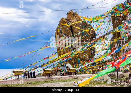 China, Zentraltibet, Ü Tsang, Nagchu, Namtso See, wichtiger buddhistischer Wallfahrtsort, Kora und Tashido Felsen Stockfoto