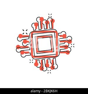 Computer cpu Icon im Comic Stil. Leiterplatte Cartoon Vektor Illustration auf weißem isolierten Hintergrund. Motherboard Chip Splash Effect Business Konz Stock Vektor