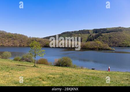 Europa, Luxemburg, Insenborn, Lac Sûre mit praktisch keinem Menschen während der Covid-19 Lock-down, Frühjahr 2020 Stockfoto